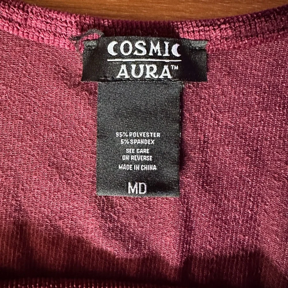 Cosmic Aura Velvet Corduroy Fit-and-Flare Dress in Burgundy - Picture 8 of 10